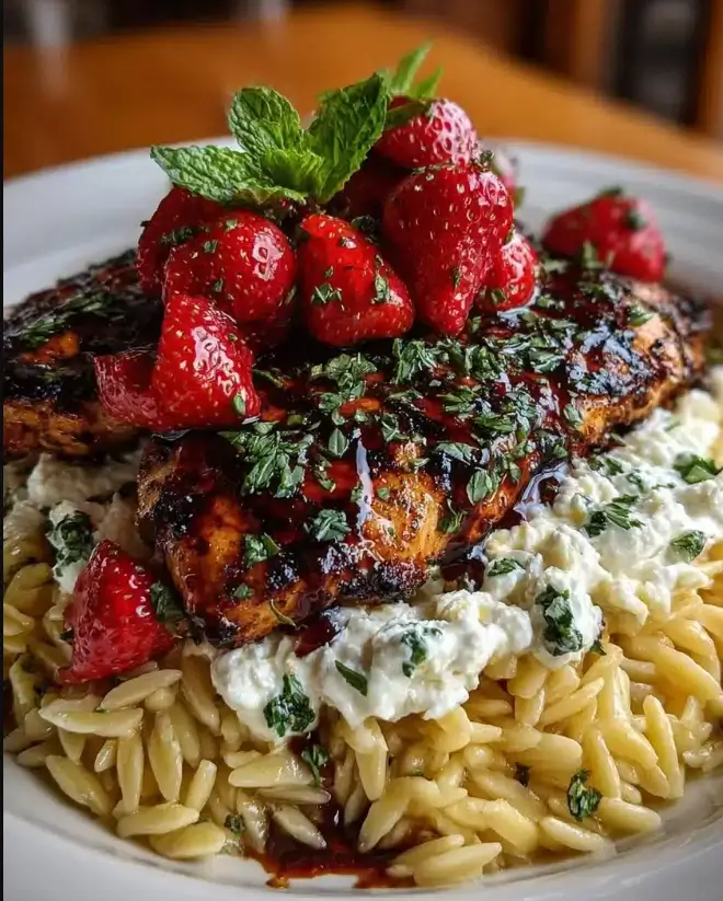 Creamy Balsamic Chicken Orzo with Whipped Feta