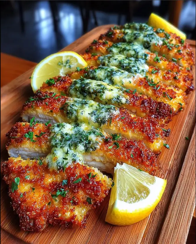 Crispy Baked Hot Honey Lemon Feta Chicken Cutlets with Herb Crust