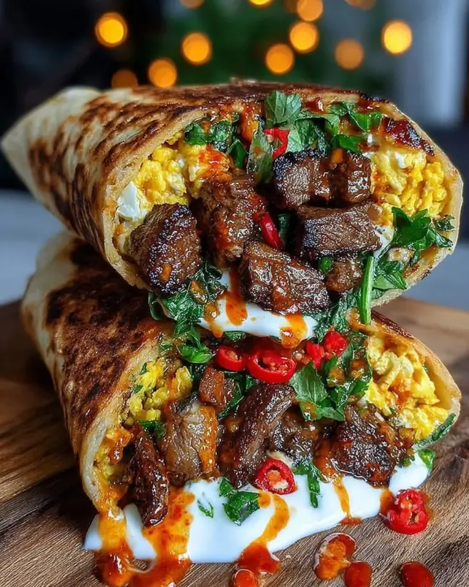 Crispy Mediterranean Beef Flatbread Wrap with Burrata Cream & Chili Honey