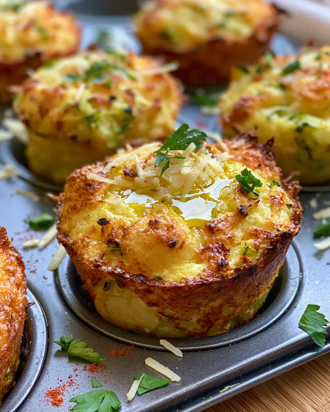 Crispy Parmesan Zucchini Potato Muffins