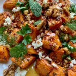 Crispy Sweet Potato with Feta, Chilli Honey, Walnuts & Fresh Herbs