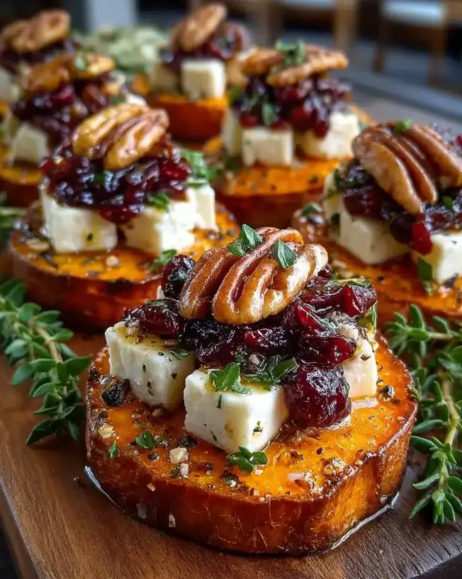 Easy Sweet Potato Brie Rounds with Cranberries