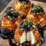 Feta Cheese Bites with Pistachio Crunch & Warm Blackberry Honey