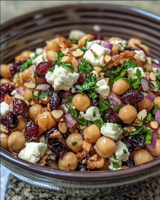 Feta and Cranberry Chickpeas with Lemon Vinaigrette