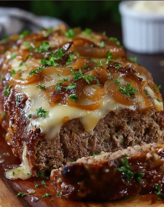 French Onion Meatloaf with Melted Swiss Cheese – Slow Cooker Style