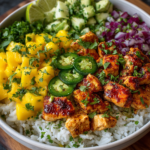 Garlic Lime Chicken Bowl with Mango Avocado Rice