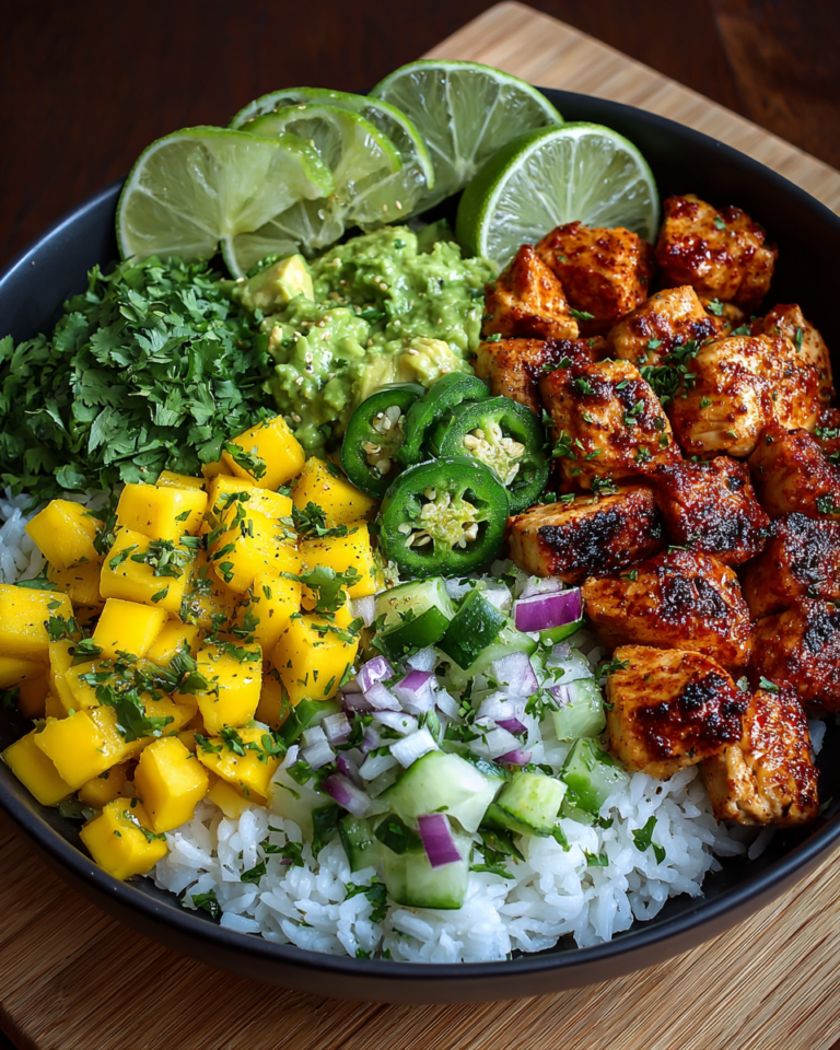 Garlic Lime Chicken Bowl with Mango Avocado Rice