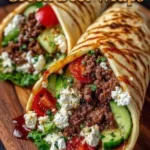 Greek Beef Wraps with Feta, Cucumber, Cherry Tomatoes & Greens