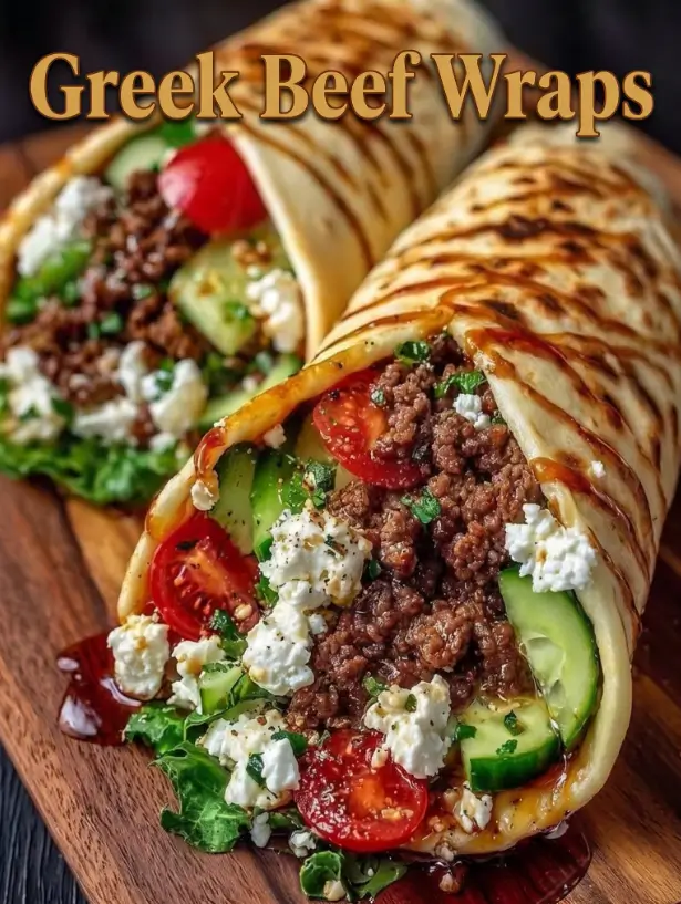 Greek Beef Wraps with Feta, Cucumber, Cherry Tomatoes & Greens