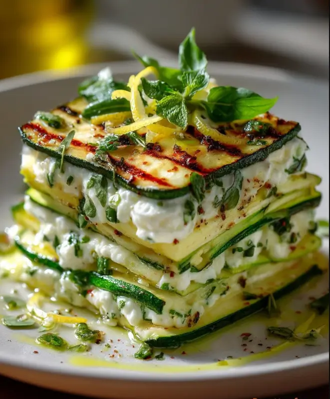 Grilled Zucchini Lasagna with Herbed Ricotta, Feta & Lemon