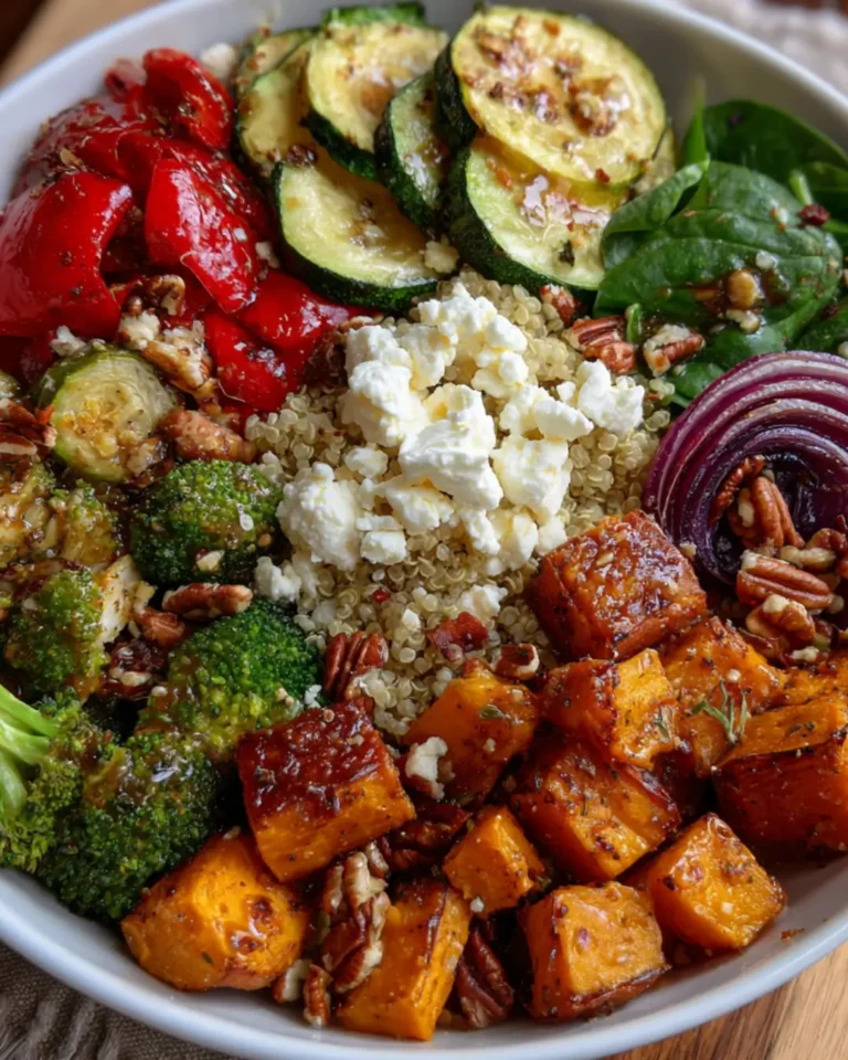 Healthy Roasted Veggie Bowl with Maple-Feta Crunch