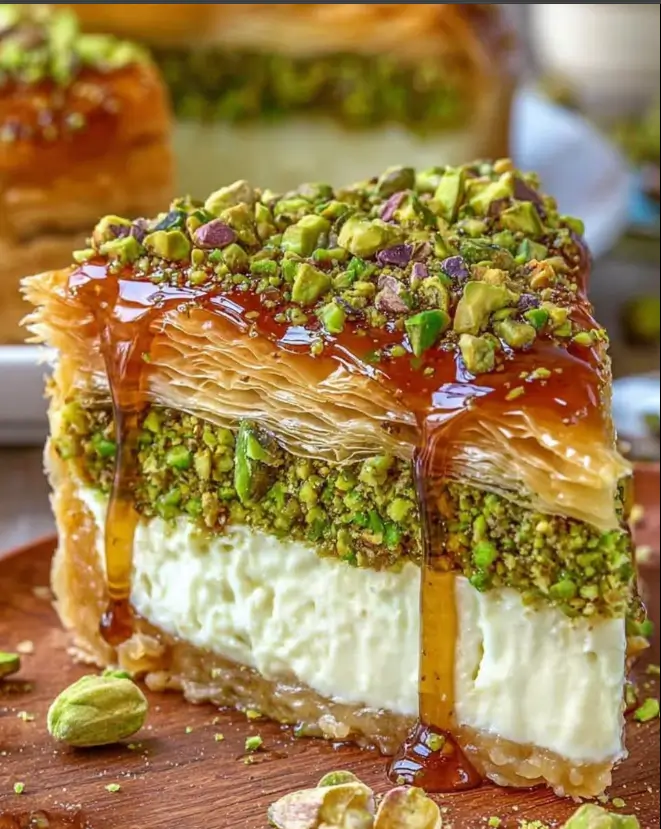 Honeyed Pistachio Baklava Cheesecake