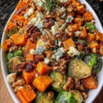 Maple-Caramelized Sweet Potato, Brussels Sprouts & Carrots with Feta and Candied Walnuts