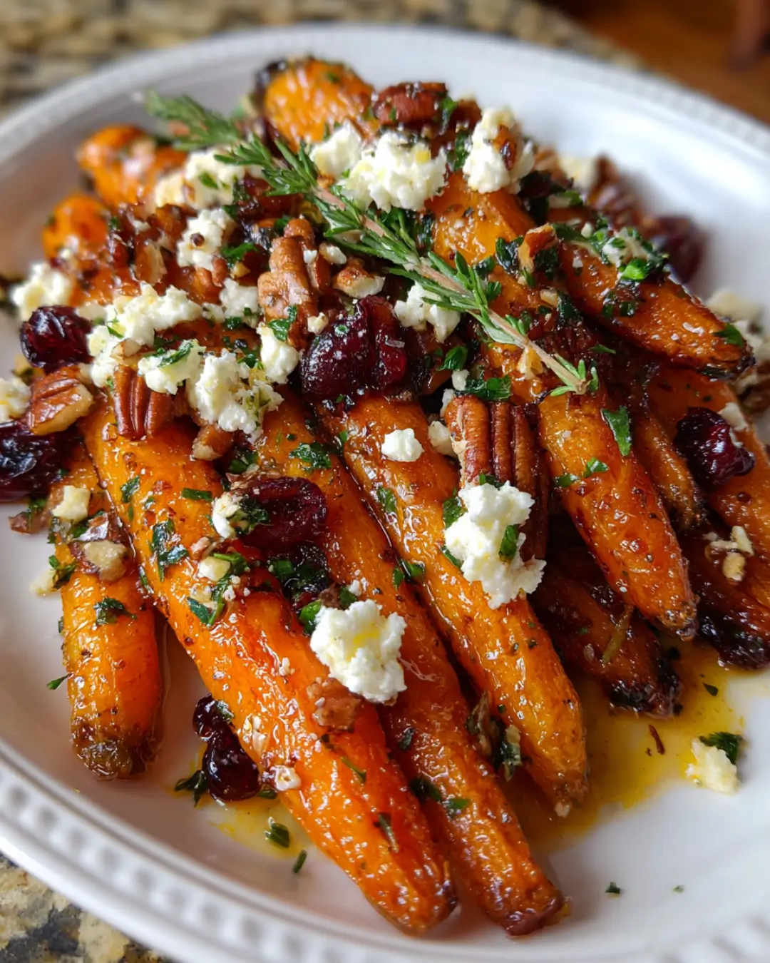 Maple-Roasted Carrots with Goat Cheese, Pecans & Cranberry Balsamic Glaze