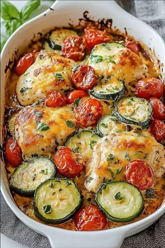 Mediterranean Chicken Zucchini Bake