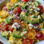 Mexican Avocado & Corn Salad with Cherry Tomatoes, Feta & Creamy Lime Dressing