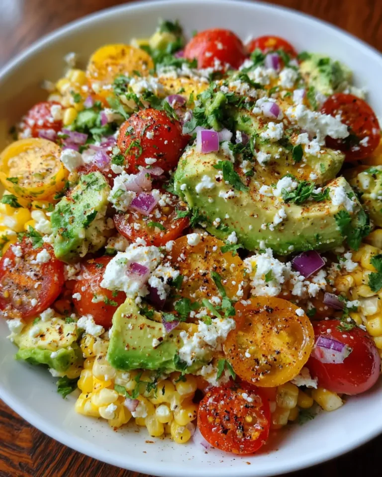 Mexican Avocado & Corn Salad with Cherry Tomatoes, Feta & Creamy Lime Dressing