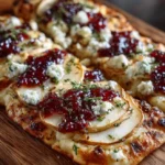 Pear, Apple & Brie Flatbread with Cranberry Jelly and Feta Crumble