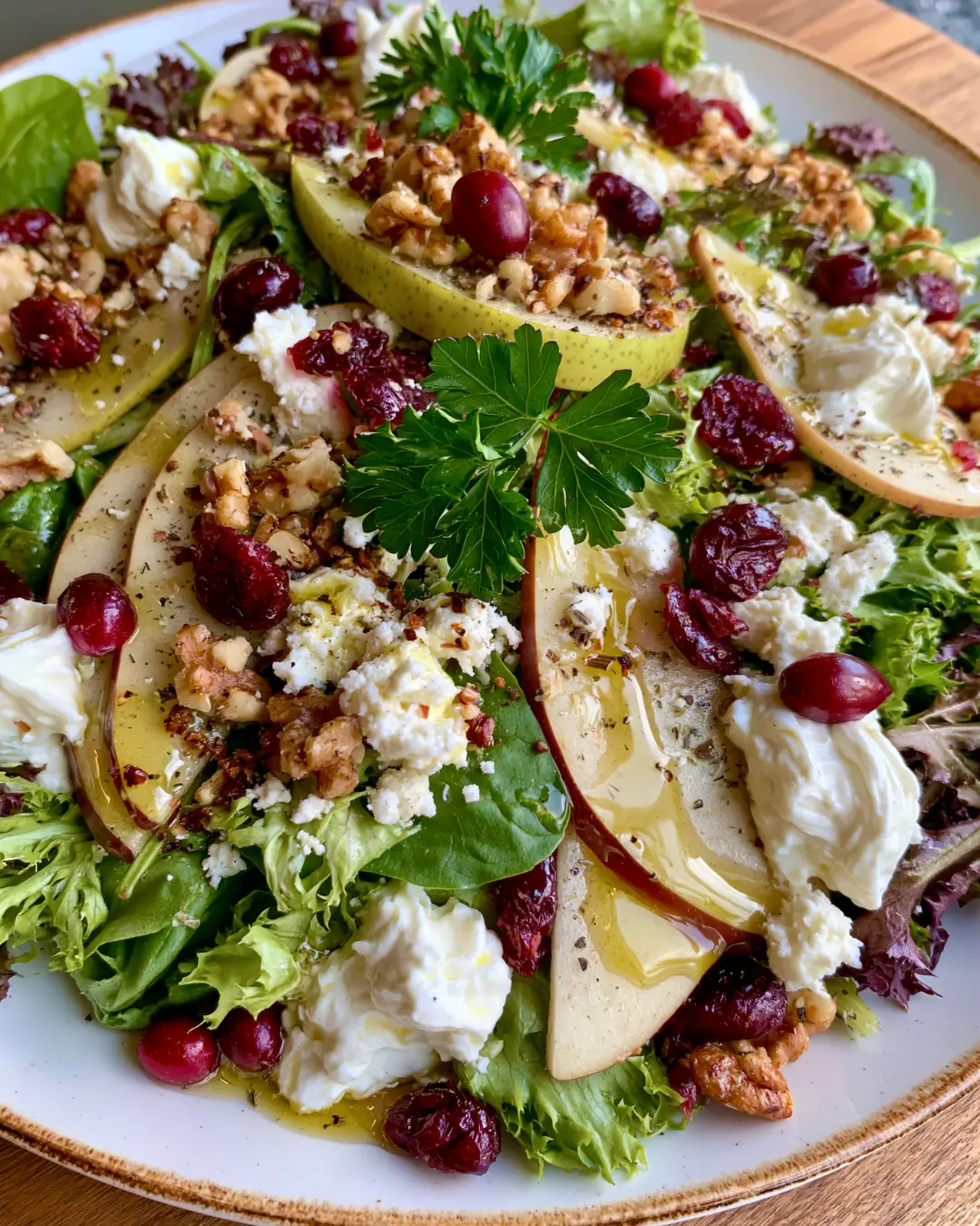 Pear, Apple & Cranberry Salad with Whipped Goat Cheese
