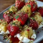 Pistachio-Crusted Strawberry & Pineapple Skewers with Whipped Feta & Hot Honey