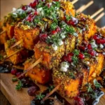 Pistachio-Crusted Sweet Potato Skewers with Cranberry Drizzle