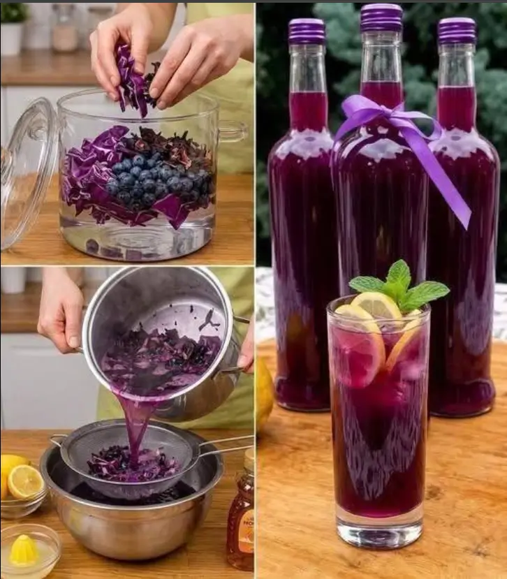 Purple Anti-Inflammatory Drink Recipe Red Cabbage, Blueberry, Lemon & Honey