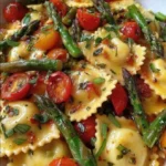 Ravioli with Tomatoes, Asparagus, Garlic & Herbs