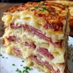 Reuben Bake with Layers of Corned Beef, Sauerkraut & Swiss Cheese