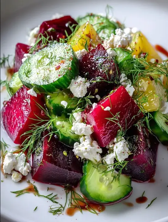 Roasted Beet, Cucumber & Feta Salad with Fresh Dill