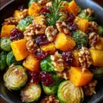 Roasted Brussels Sprouts & Butternut Squash with Maple Walnuts & Cranberries