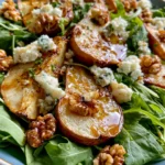Roasted Pear & Blue Cheese Salad with Rocket, Walnuts & Honey Balsamic Dressing