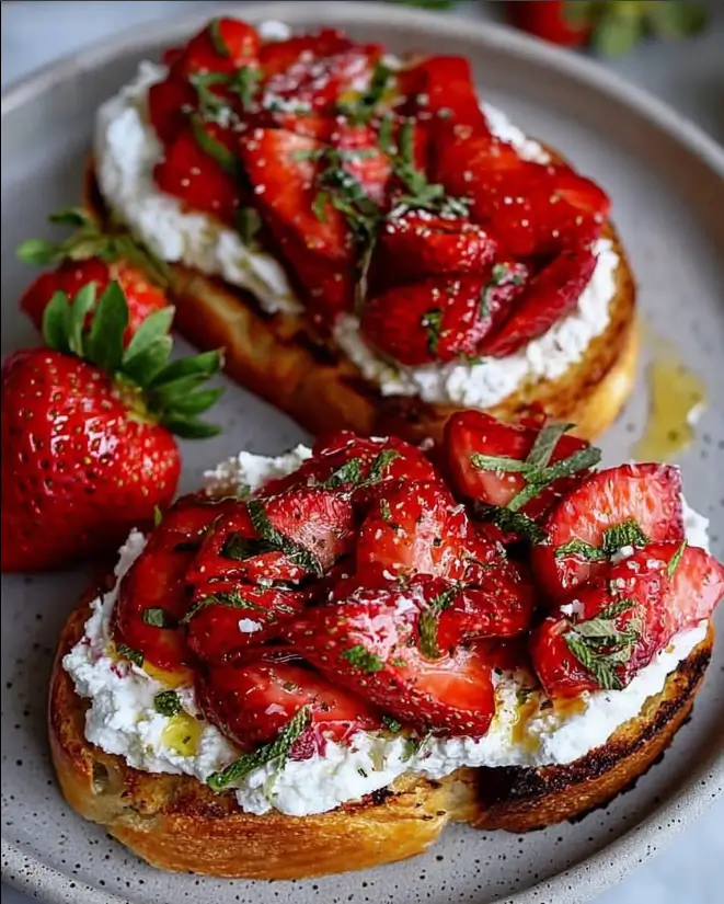 Roasted Strawberry Whipped Ricotta Toast