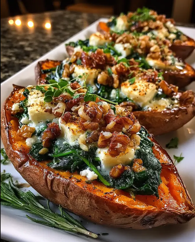 Roasted Sweet Potato Boats with Brie