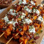 Roasted Sweet Potato Skewers with Whipped Feta, Toasted Pecans & Hot Honey Glaze