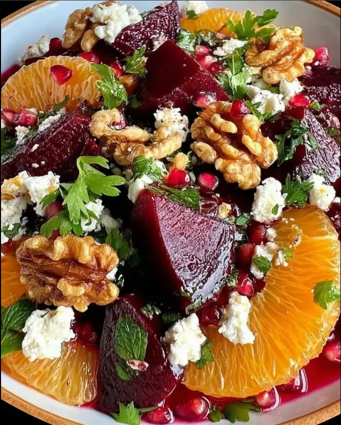 Ruby Beet & Citrus Salad with Pomegranate, Feta & Toasted Walnuts