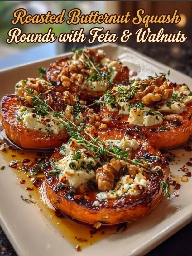 Roasted Butternut Squash Rounds with Feta & Walnuts