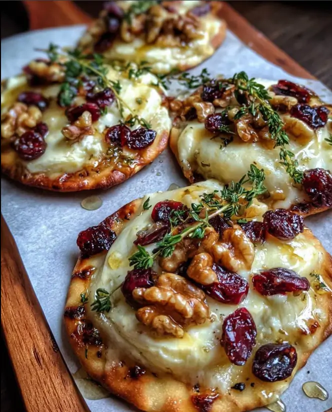 Mini Pizza with Brie, Cranberries & Toasted Walnuts