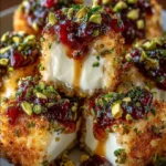 Pistachio-Crusted Brie Bites with Raspberry Honey Glaze