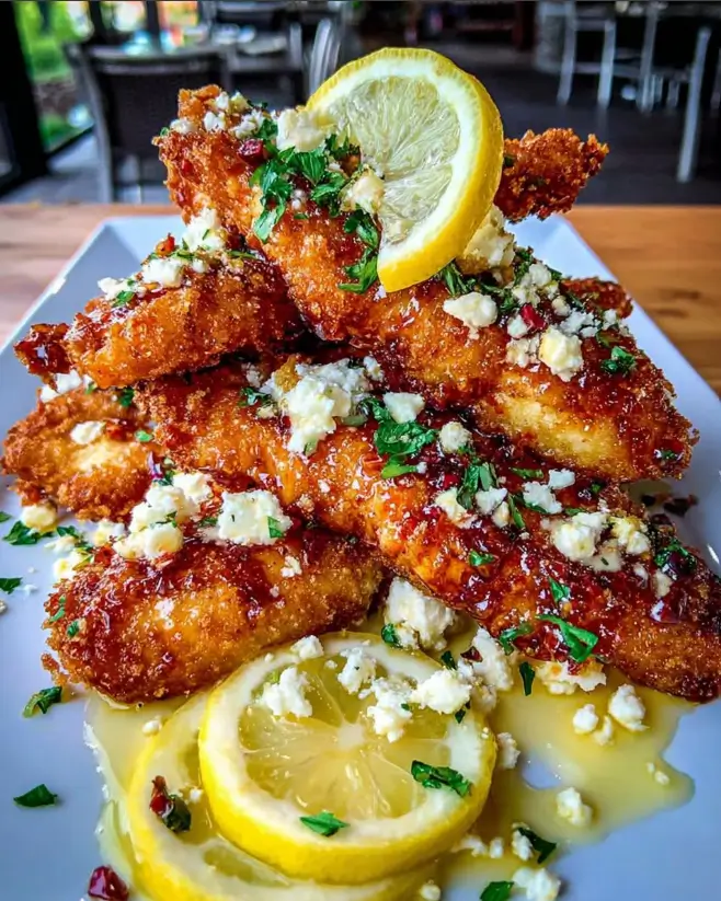 Crispy Hot Honey Lemon Feta Chicken Tenders