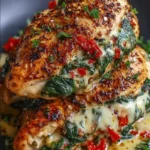 Roasted Red Pepper, Spinach, and Mozzarella Stuffed Chicken