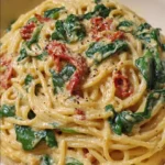 Spaghetti & Spinach with Sun-Dried Tomato Cream Sauce