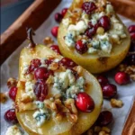 Baked Pears with Cranberries, Honey, Walnuts & Blue Cheese