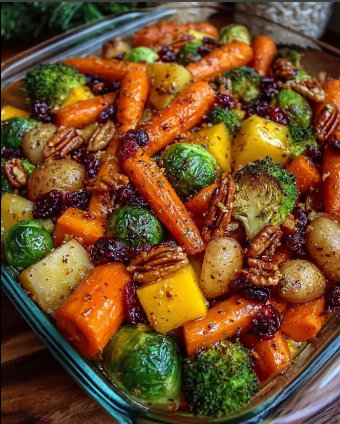 Caramelized Butternut Squash, Carrots, Broccoli & Yukon Potatoes with Feta, Pecans & Cranberry-Honey Glaze