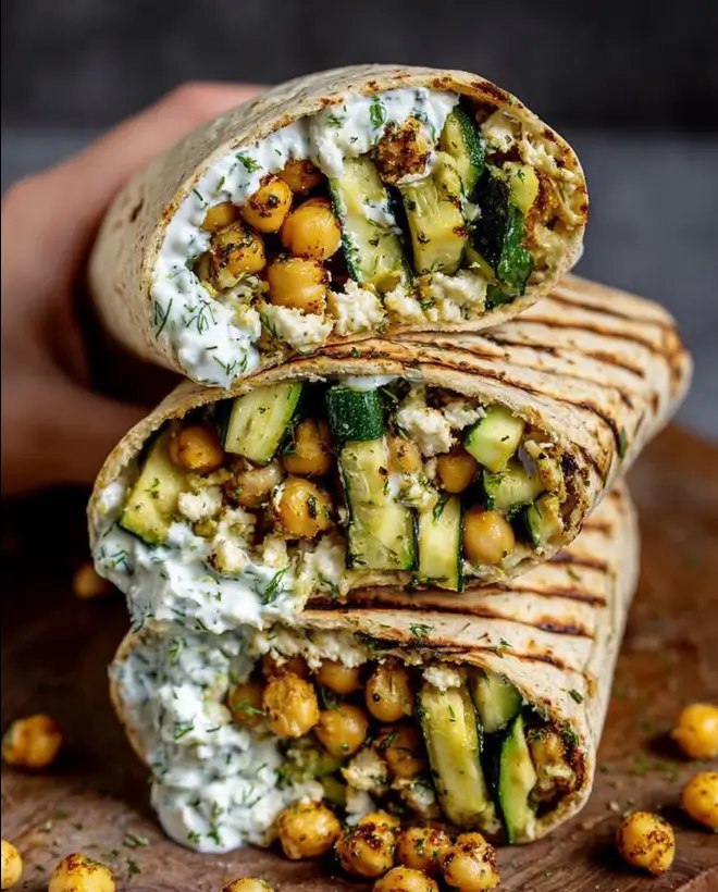 Grilled Zucchini & Feta Chickpea Wrap with Herbed Yogurt