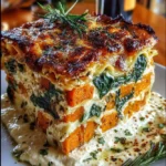Layered Pumpkin, Sweet Potato & Spinach Lasagna with Whipped Ricotta & Brown Butter