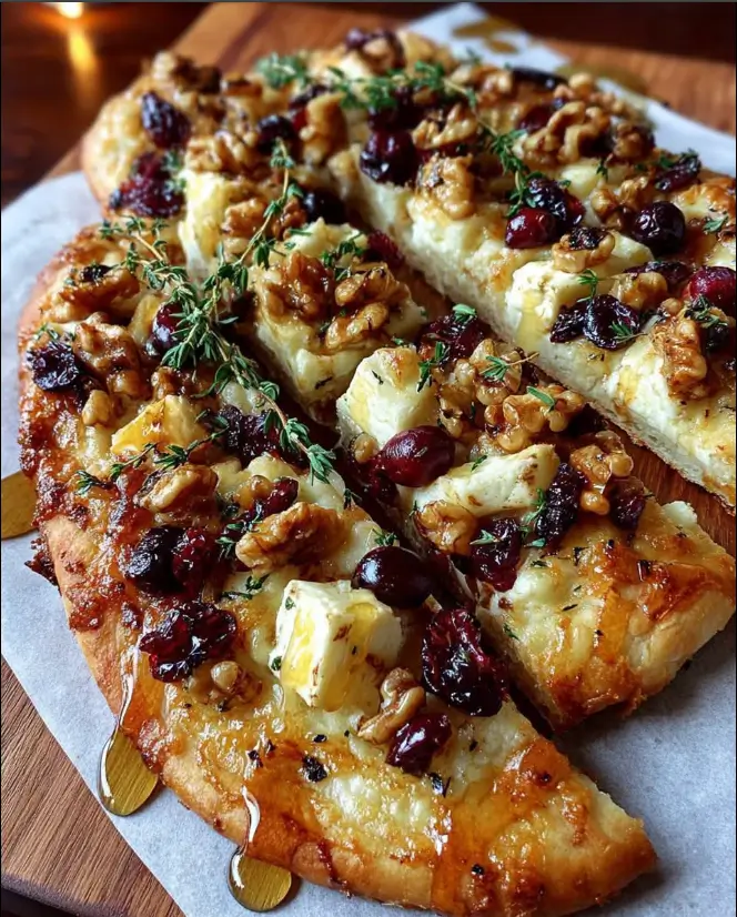 Crispy Flatbread with Brie, Cranberries