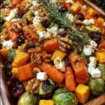 Caramelized Butternut Squash, Carrots, Brussels Sprouts & Sweet Potato with Feta, Walnuts & Cranberry-Honey Glaze