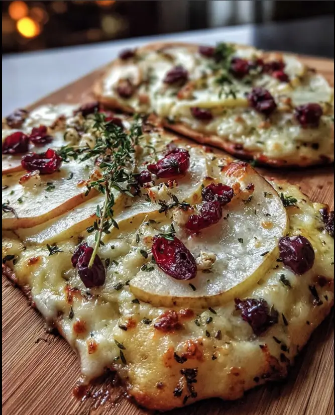 Pear, Brie, and Cranberry Flatbread with Thyme