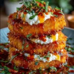 Crispy Sweet Potato Cakes with Feta Cream and Sriracha Honey