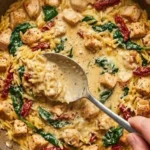 Creamy Tuscan Chicken Orzo with Spinach & Sun-Dried Tomatoes